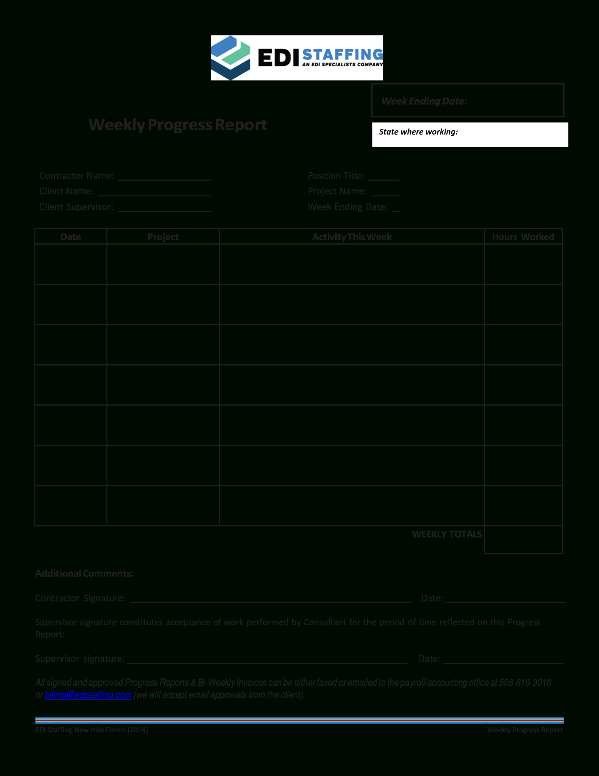 Contractor Weekly Progress Report | Templates At Within Weekly Activity Report Template