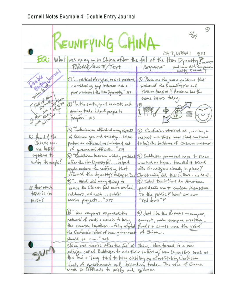 Cornell Notes Example 4: Double Entry Journal Within Double Entry Journal Template For Word