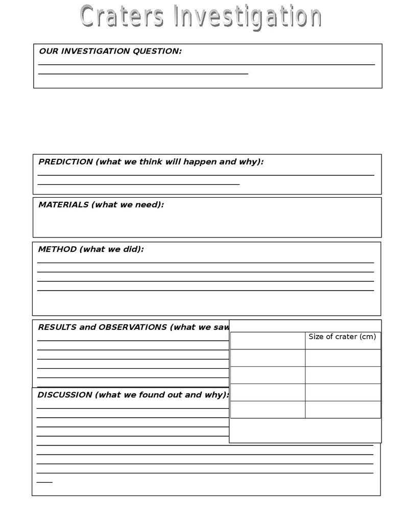 Craters Investigation Resources | Stem Inside Science Report Template Ks2