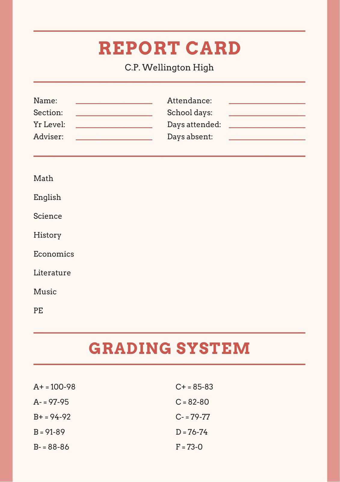 Cream And Pink High School Report Card – Templatescanva In Boyfriend Report Card Template