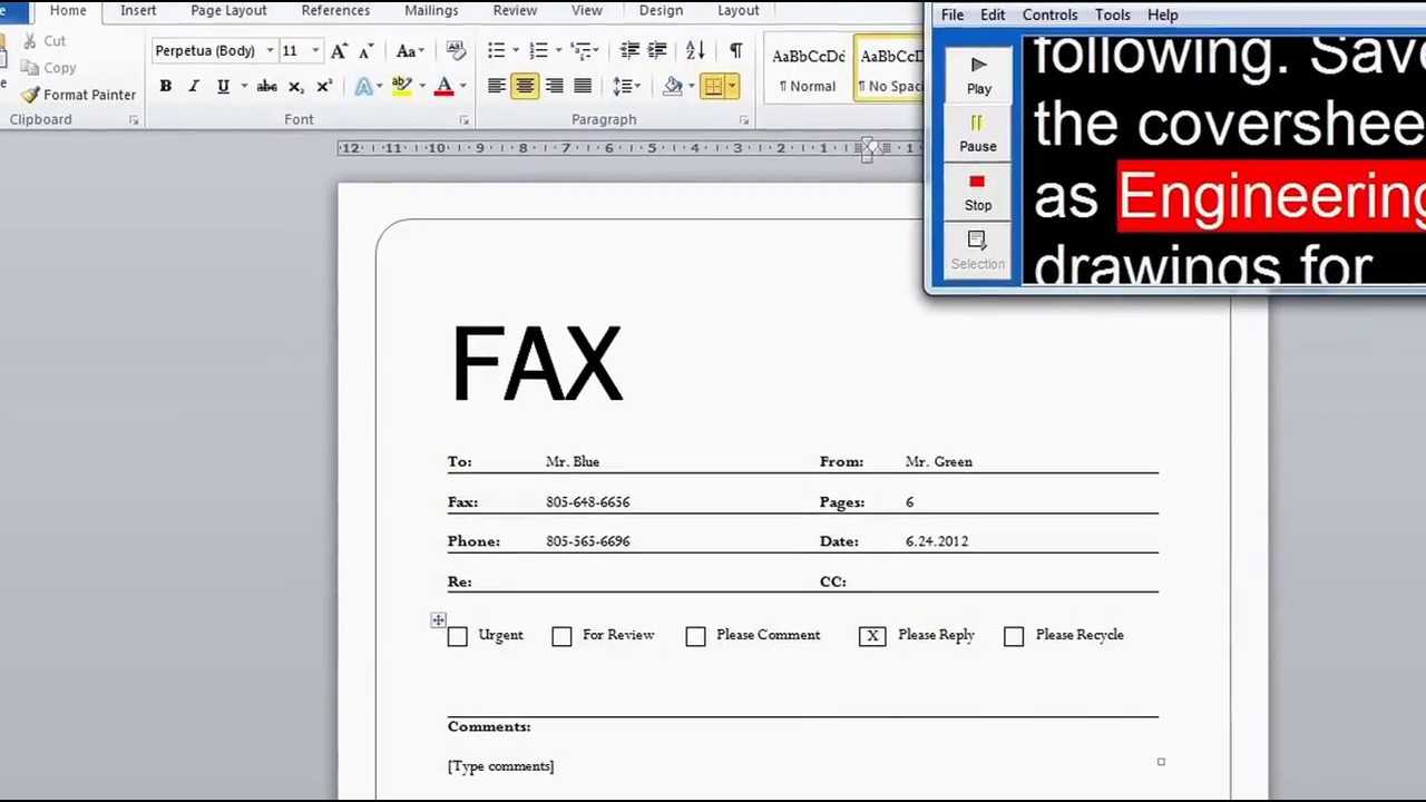 Create A Fax Cover Sheet (Microsoft Word Walk Through) With Regard To Fax Cover Sheet Template Word 2010