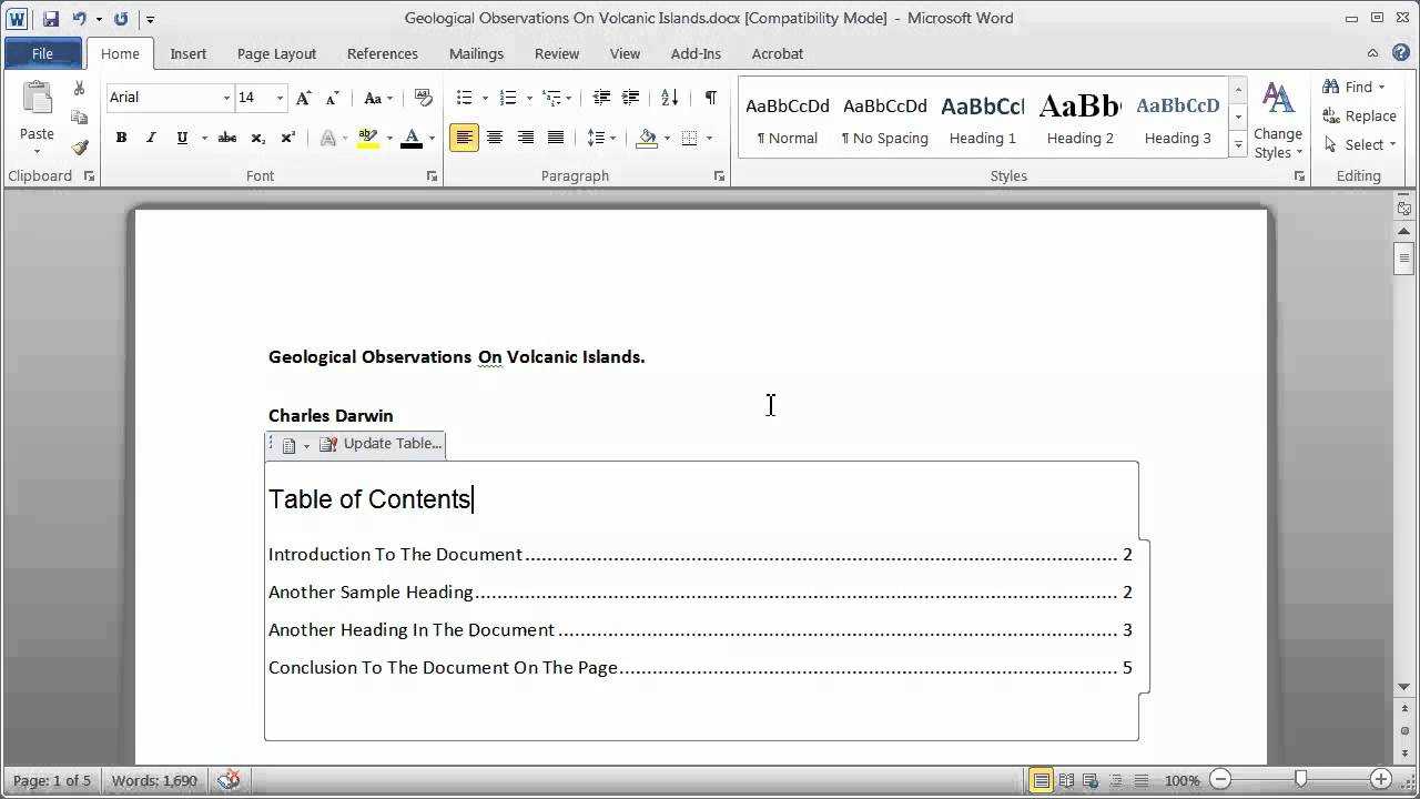 Creating A Table Of Contents In A Word Document – Part 1 With Regard To Microsoft Word Table Of Contents Template