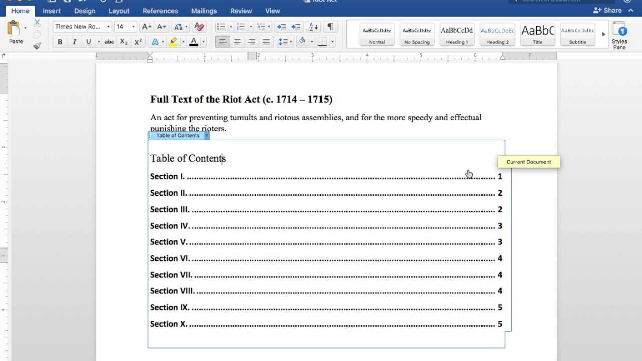 Creating A Table Of Contents In Word 2016 For Mac (See Note Below For  Headings Video Link) Pertaining To Word 2013 Table Of Contents Template