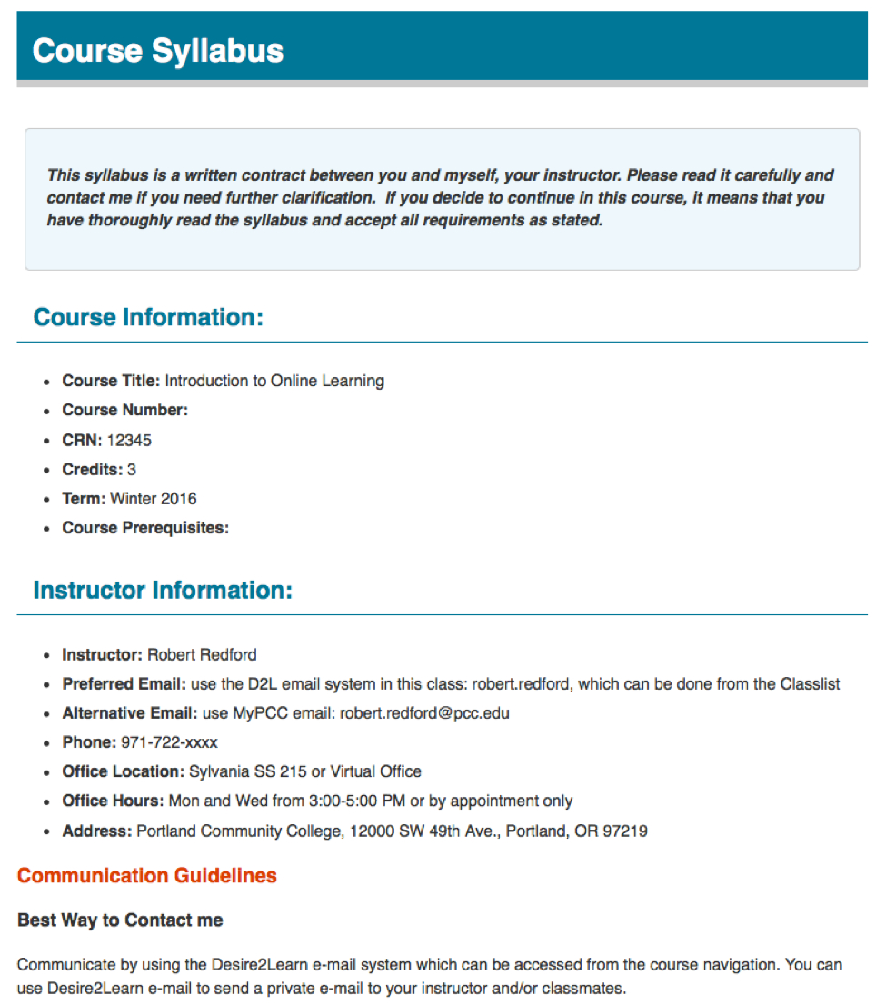Creating An Effective And Accessible Webpage For D2L Intended For Blank Syllabus Template