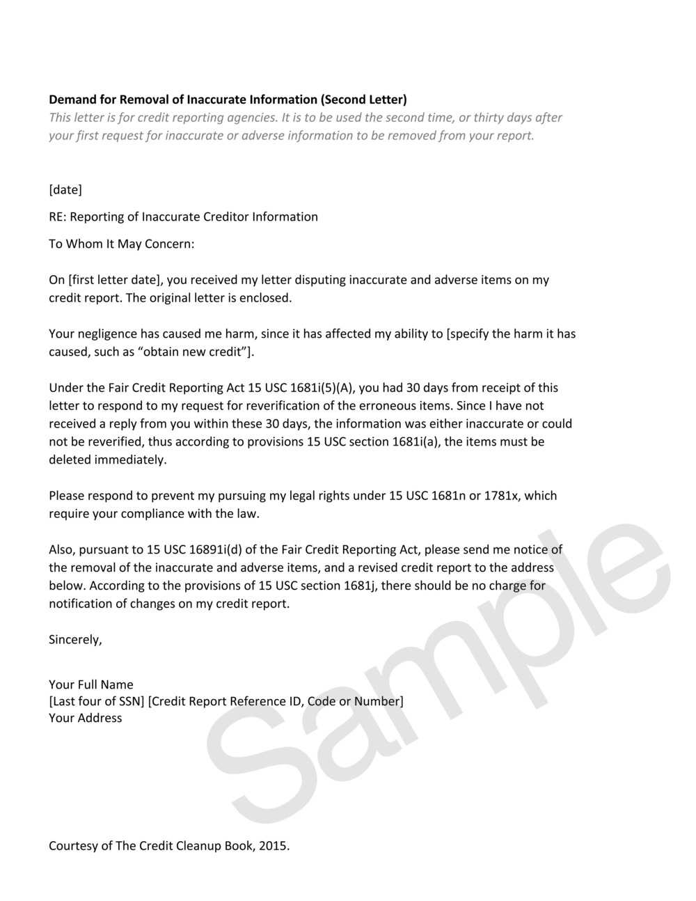 Credit Cleanup Tools — Home Of The Credit Cleanup Newsletter Throughout Credit Report Dispute Letter Template
