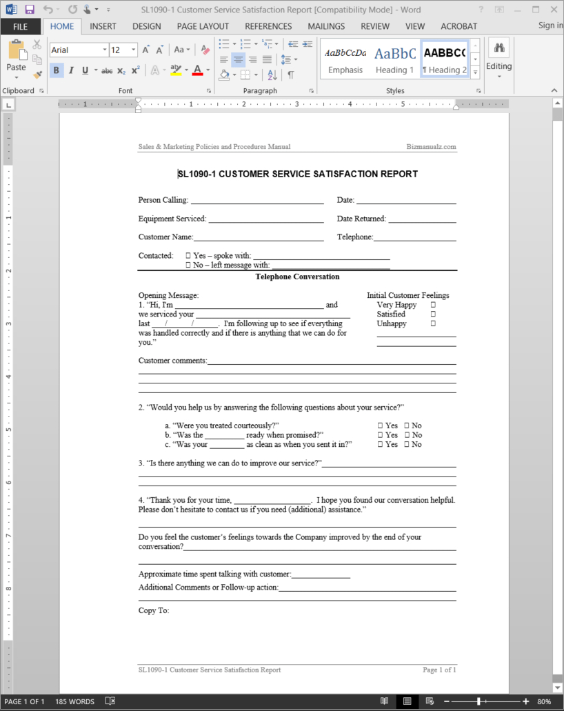 Customer Service Satisfaction Report Template | Sl1090 1 Regarding Technical Service Report Template