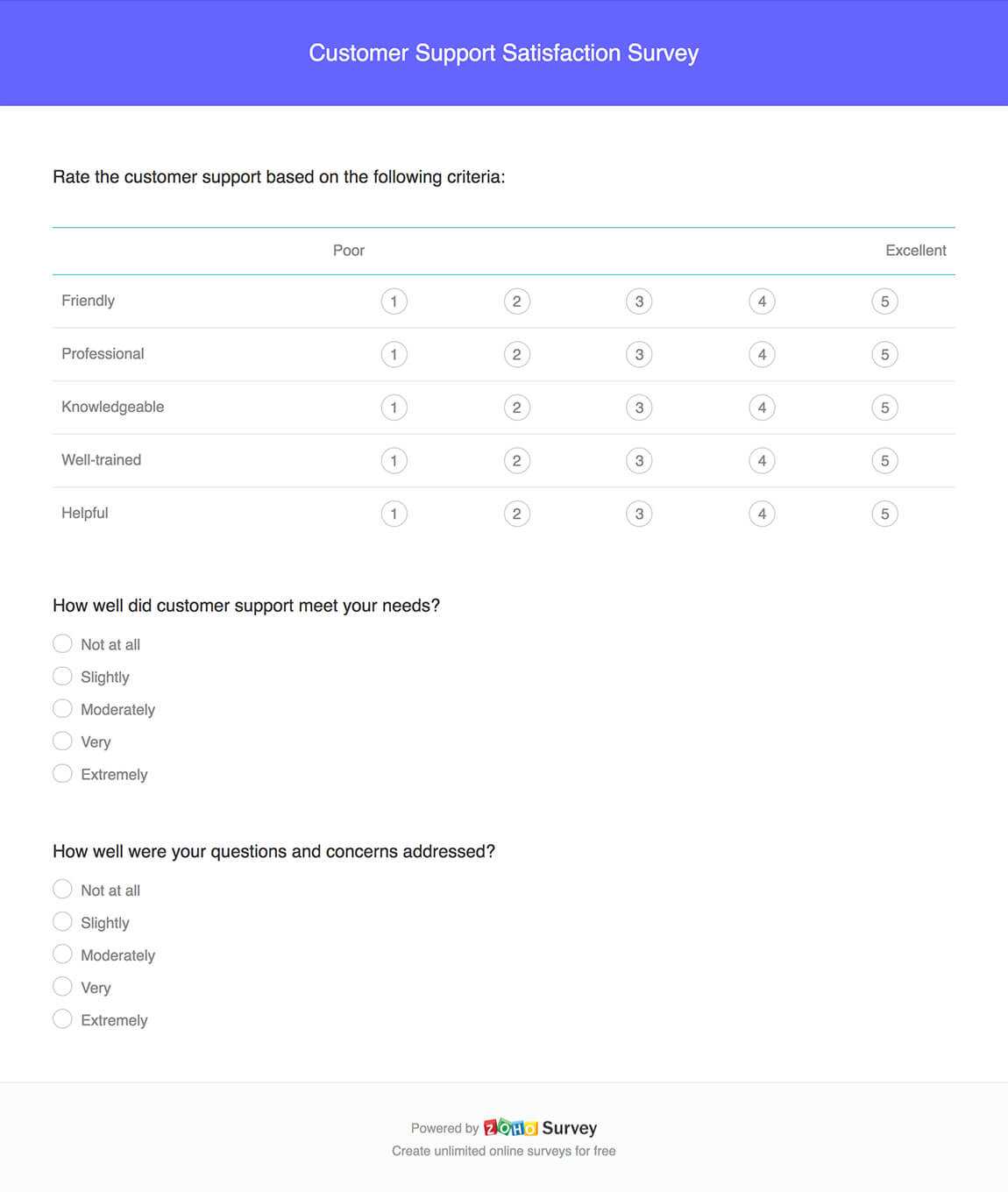 Customer Support Satisfaction Survey Template – Zoho Survey With Regard To Customer Satisfaction Report Template