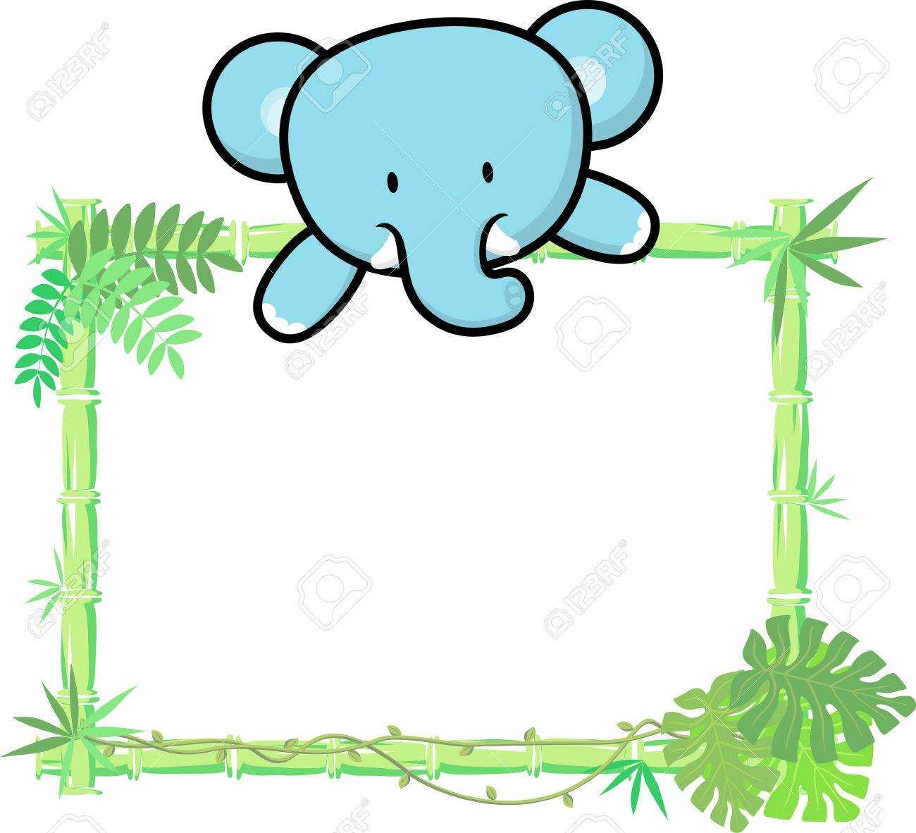 Cute Baby Elephant On Blank Board With Bamboo Frame Isolated.. Inside Blank Elephant Template