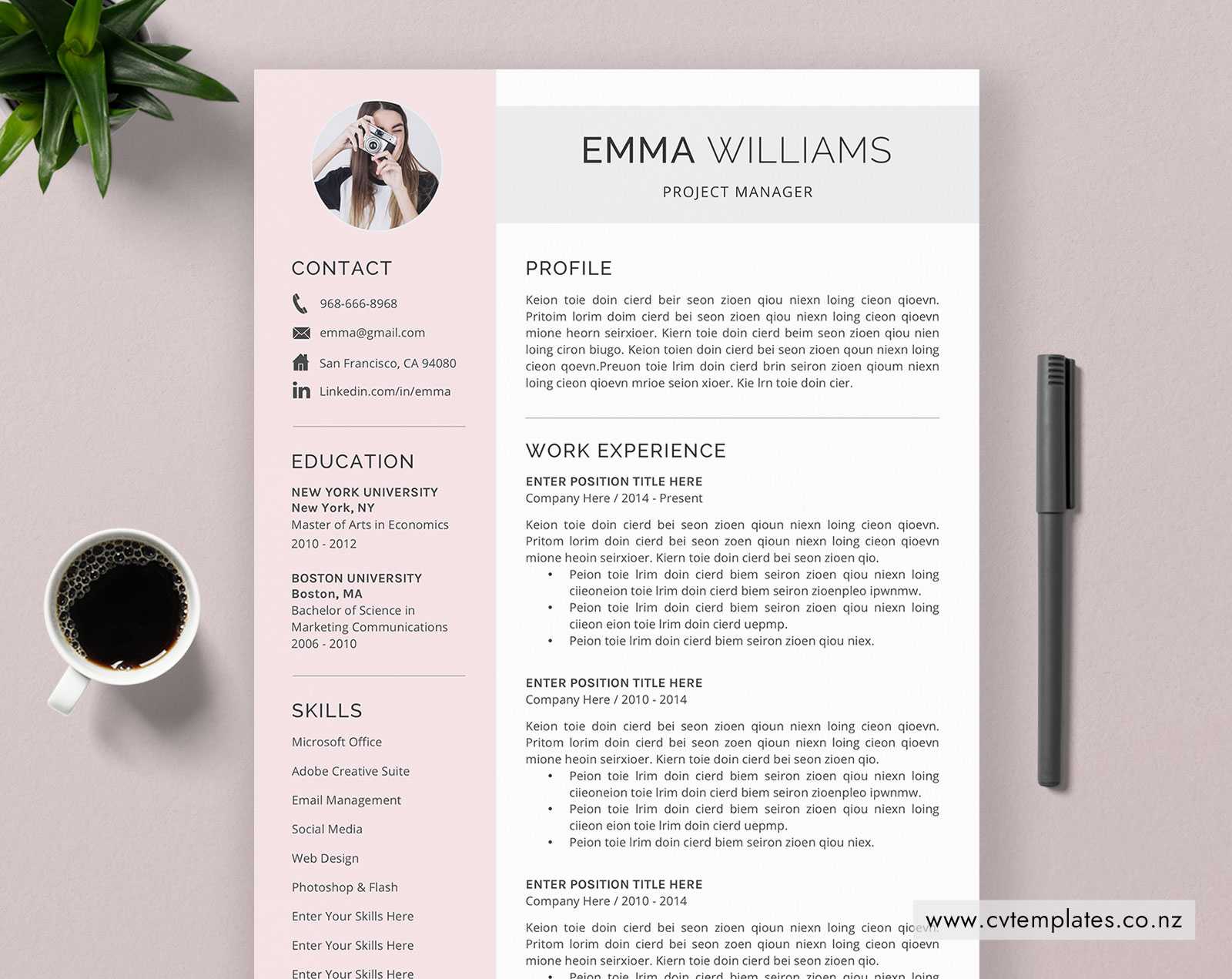 Cv Template For Ms Word, Minimalist Curriculum Vitae, Professional Cv  Template, Cover Letter, Modern & Creative Resume Template Design, Instant Within Resume Templates Microsoft Word 2010