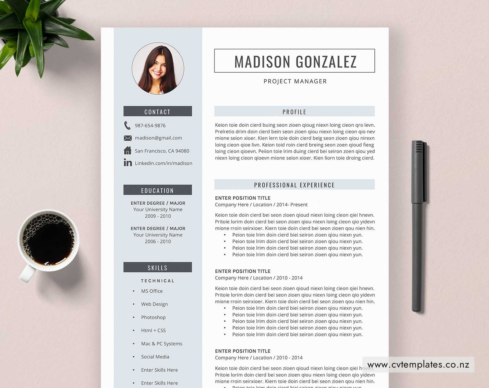 Cv Template, Professional Curriculum Vitae, Minimalist Cv Template Design,  Ms Word, Cover Letter, 1, 2 And 3 Page, Simple Resume Template, Instant Regarding How To Make A Cv Template On Microsoft Word