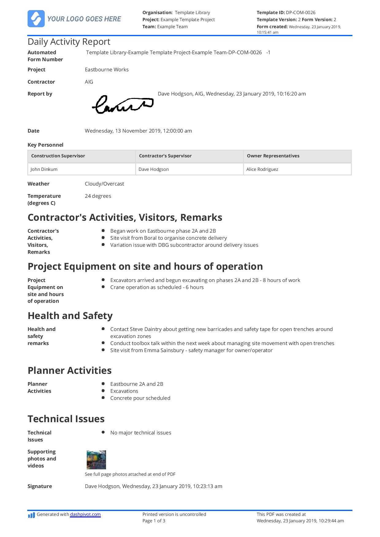 Daily Activity Report Template [Free And Better Than Excel In Daily Reports Construction Templates