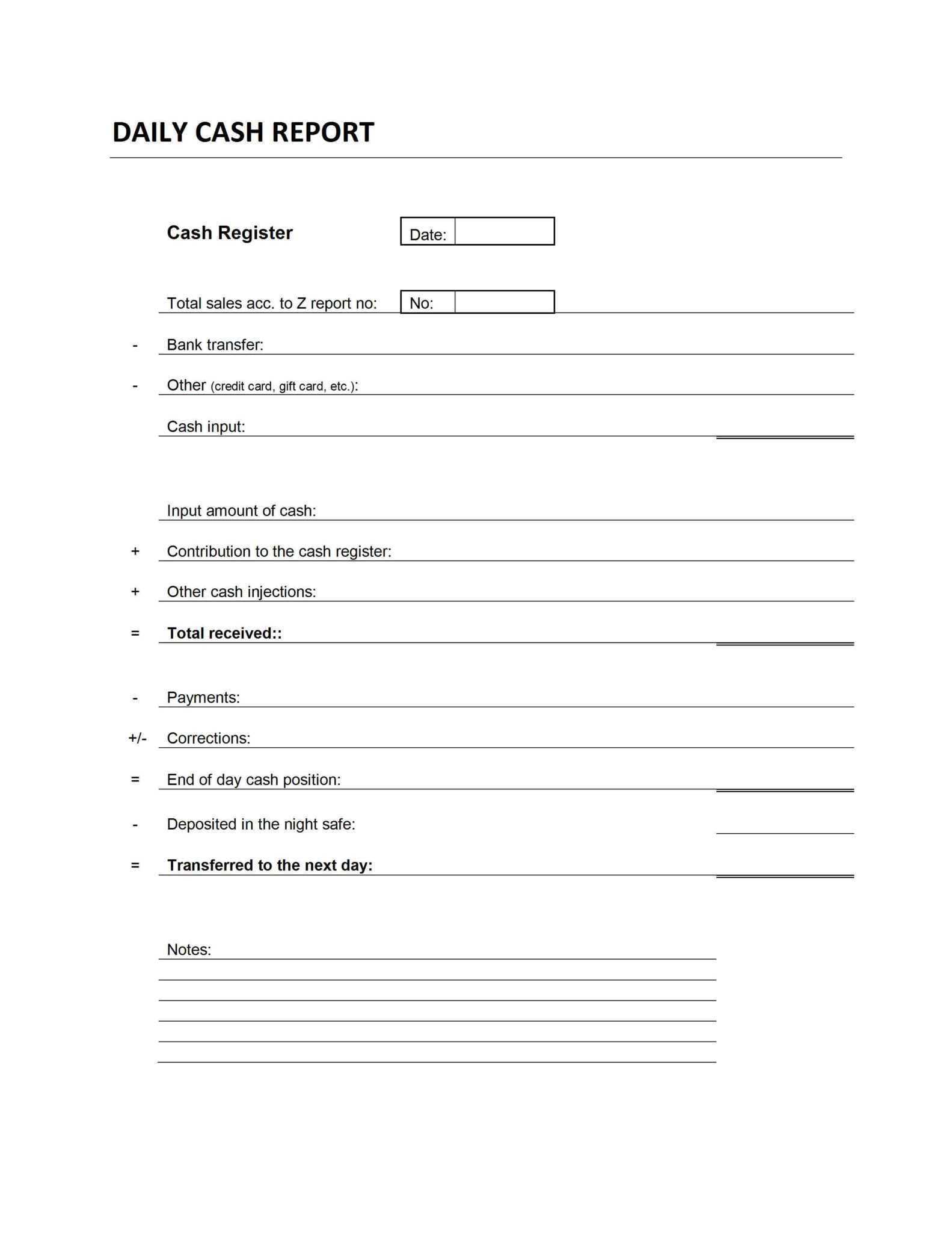 Daily Cash Transaction Report Template With Regard To End Of Day Cash