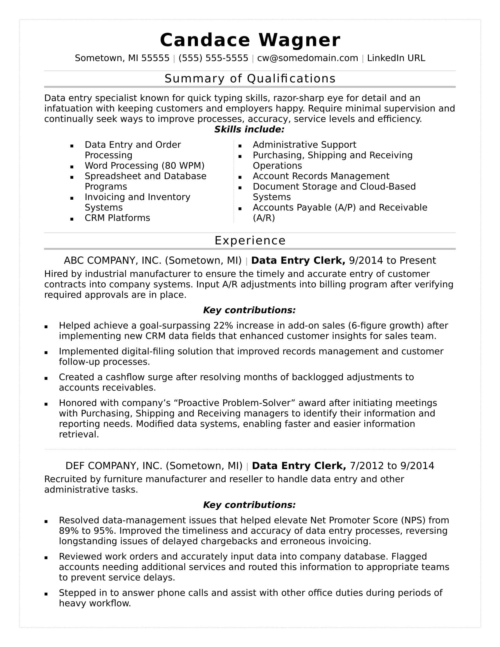 Data Entry Resume Sample | Monster Throughout How To Find A Resume Template On Word