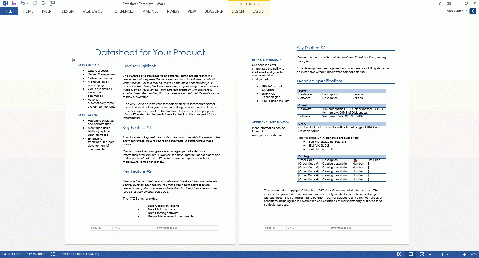Datasheet Templates (2 X Ms Word) – Templates, Forms Within Datasheet Template Word