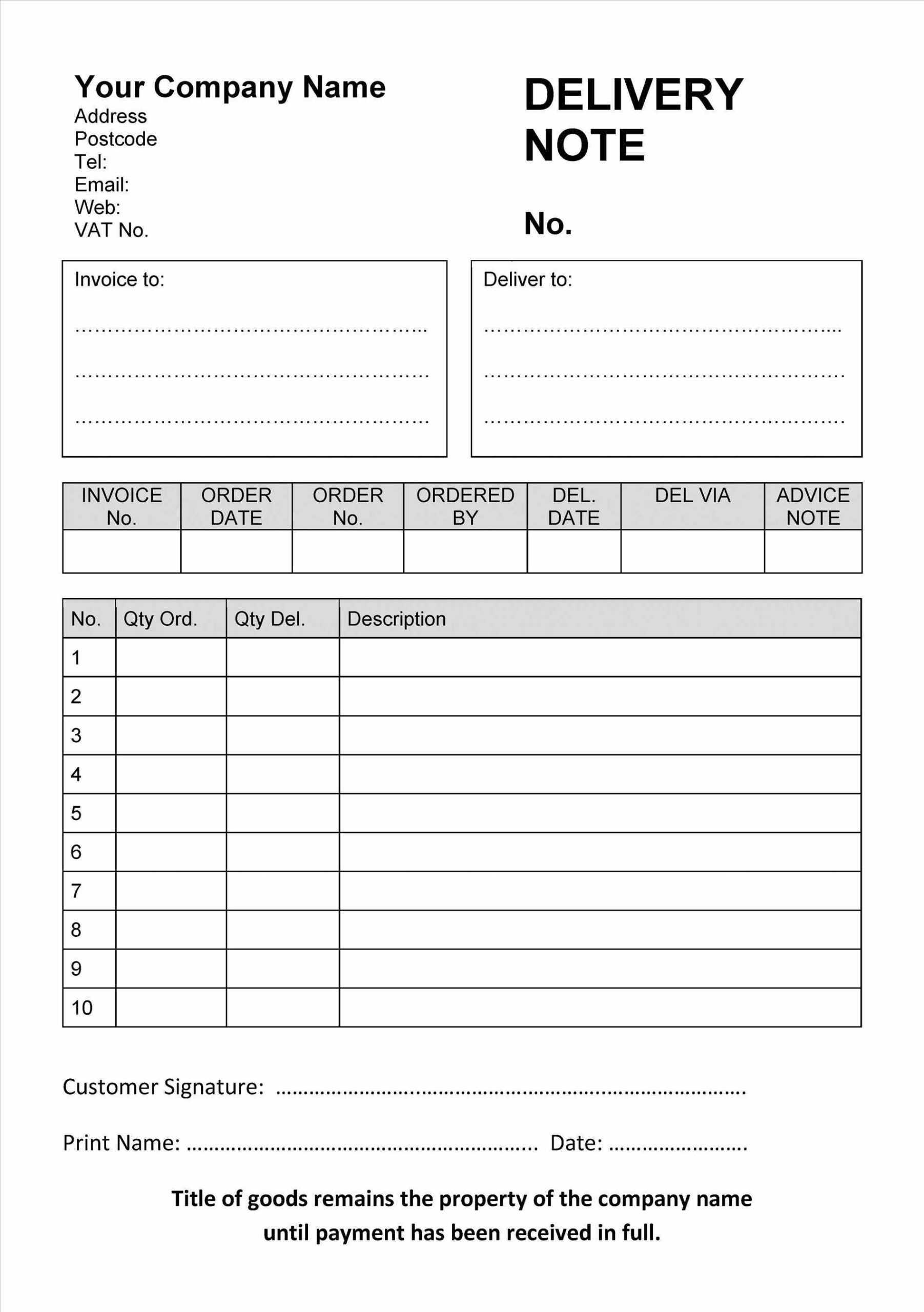 Delivery Note Template – Dalep.midnightpig.co With Regard To Proof Of Delivery Template Word