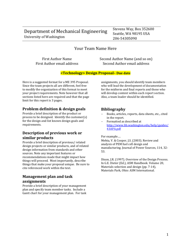 Design Report Template – University Of Washington With Regard To Project Management Final Report Template