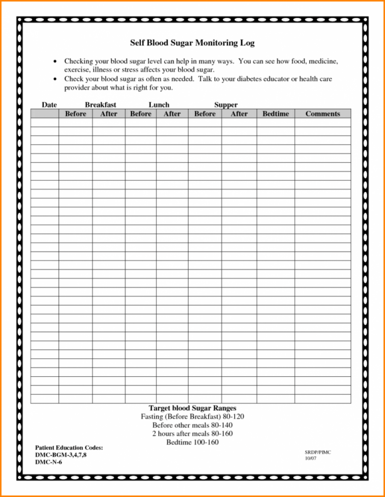 Diabetes Tracking Spreadsheet Blood Glucose Log Sugar in Book Report ...