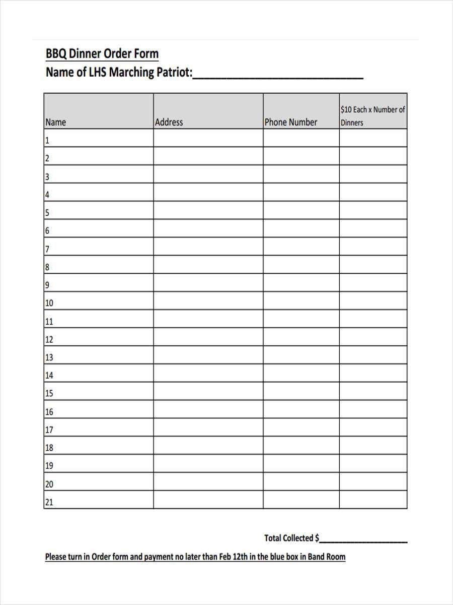 Dinner Order Form Template – Calep.midnightpig.co Throughout Blank Fundraiser Order Form Template