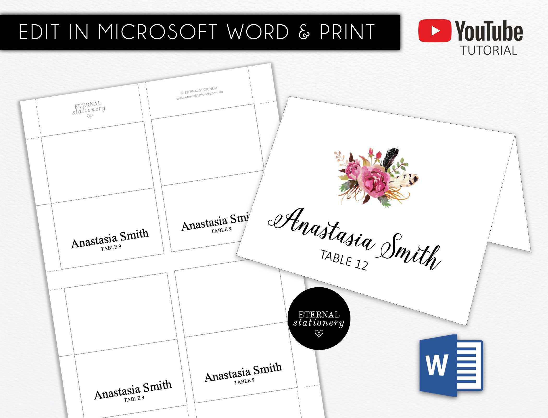 Diy Editable Microsoft Word Place Card Template, Wedding Place Card, Tent  Card, Engagement, Corporate Place Card, Escort Card, Pc 01 Inside Microsoft Word Place Card Template