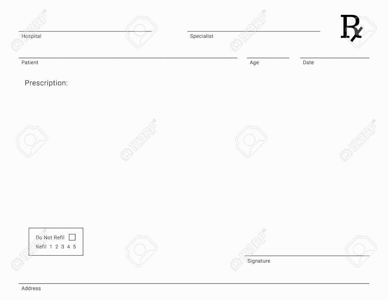 Doctor's Rx Pad Template. Blank Medical Prescription Form. Within Blank Prescription Form Template
