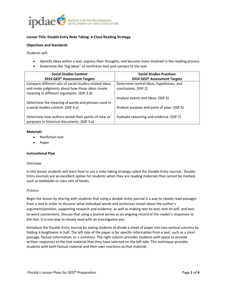 Double Entry Note Taking Throughout Double Entry Journal Template For Word