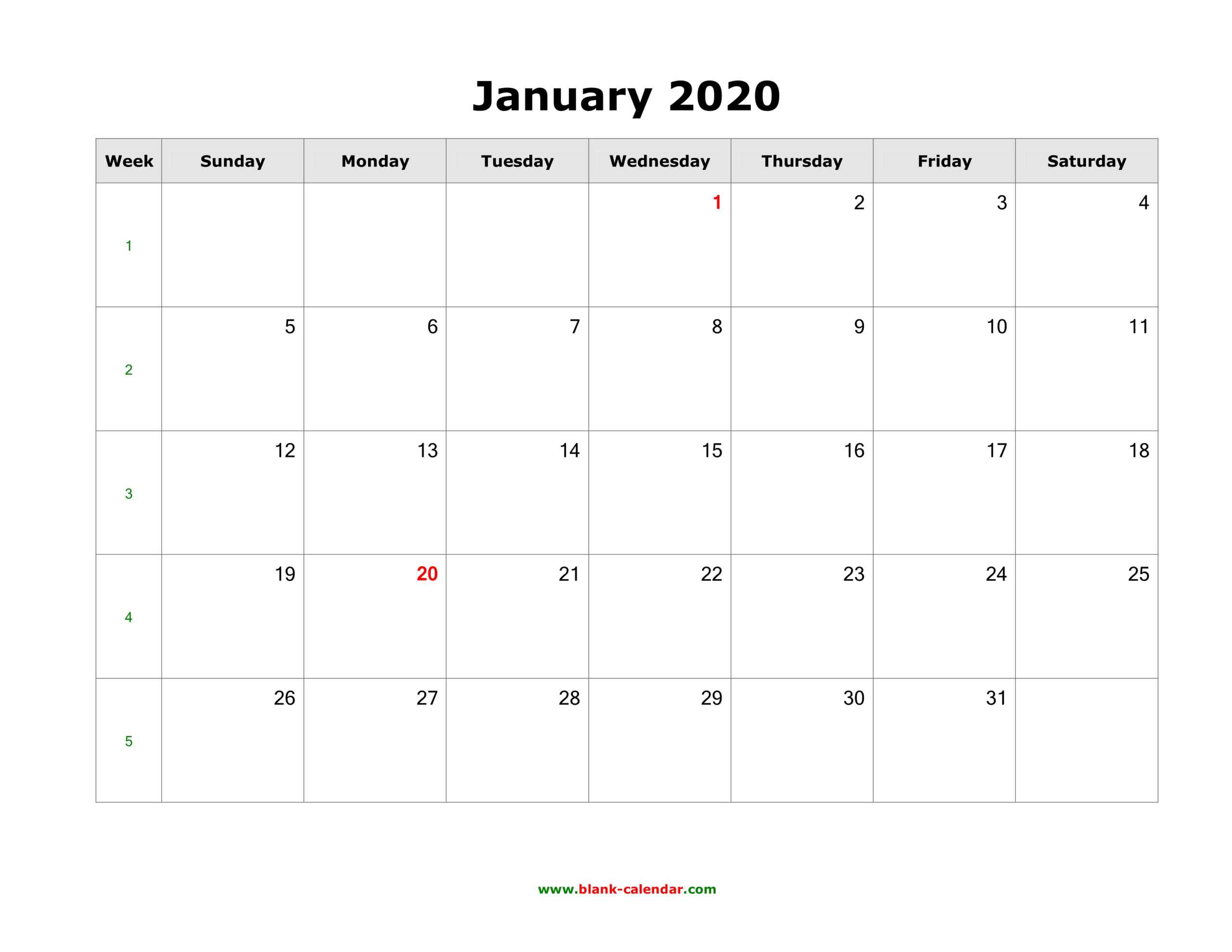 Download Blank Calendar 2020 (12 Pages, One Month Per Page Throughout Blank One Month Calendar Template