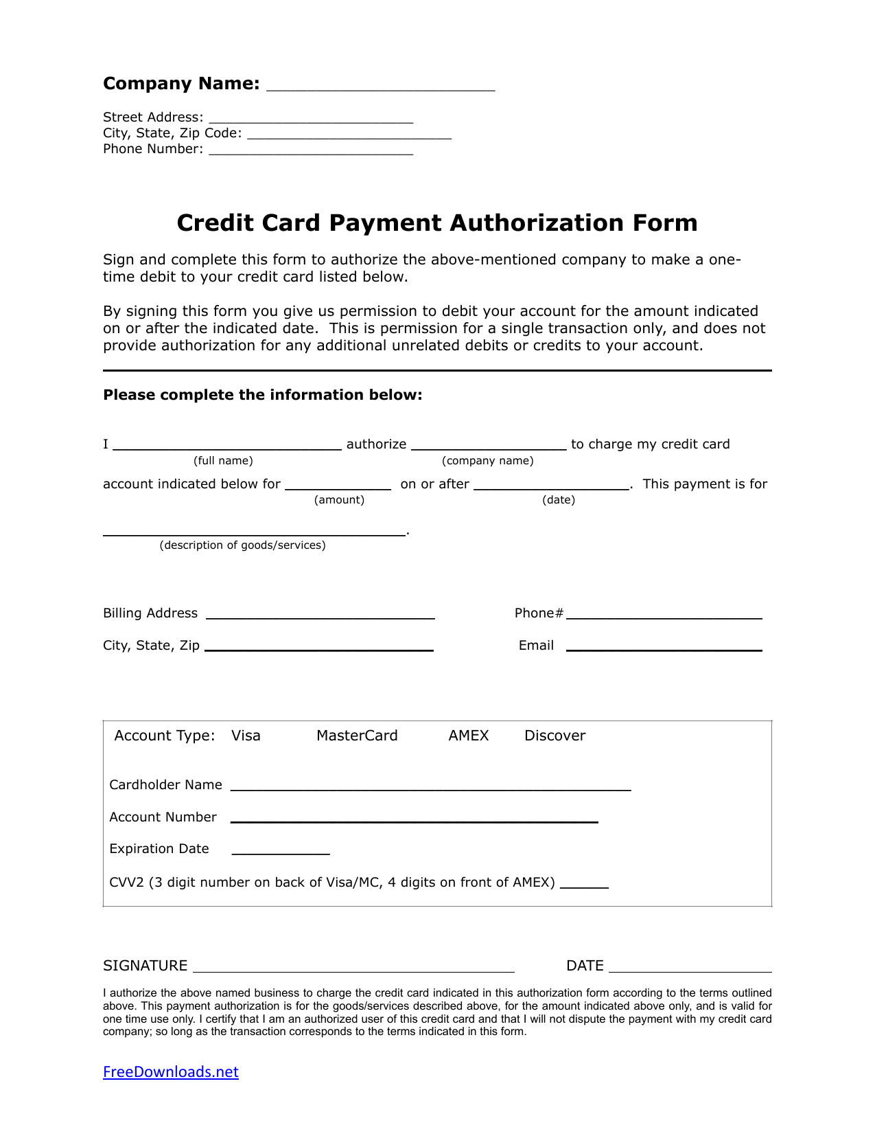 Download One (1) Time Credit Card Authorization Payment Form Pertaining To Credit Card Authorization Form Template Word