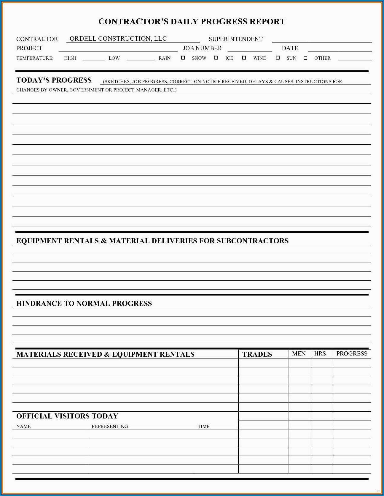 √ Free Editable Construction Daily Report Template For Construction Daily Report Template Free