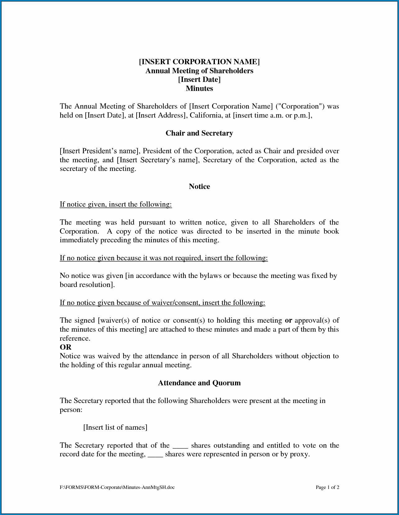 √ Free Printable Corporate Meeting Minutes Template With Corporate Minutes Template Word