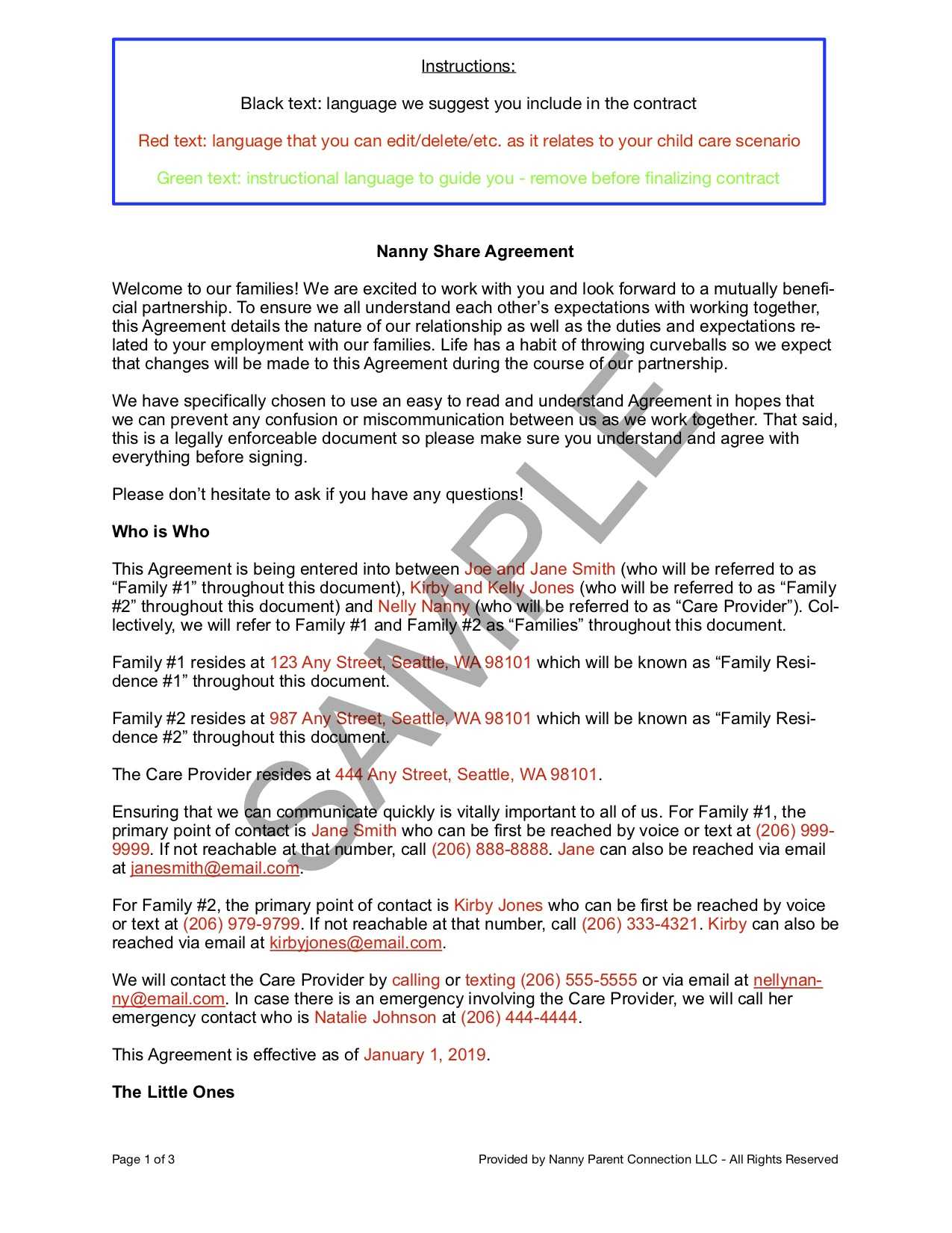 Easy To Understand" Nanny Share Contract | Nanny Parent Inside Nanny Contract Template Word