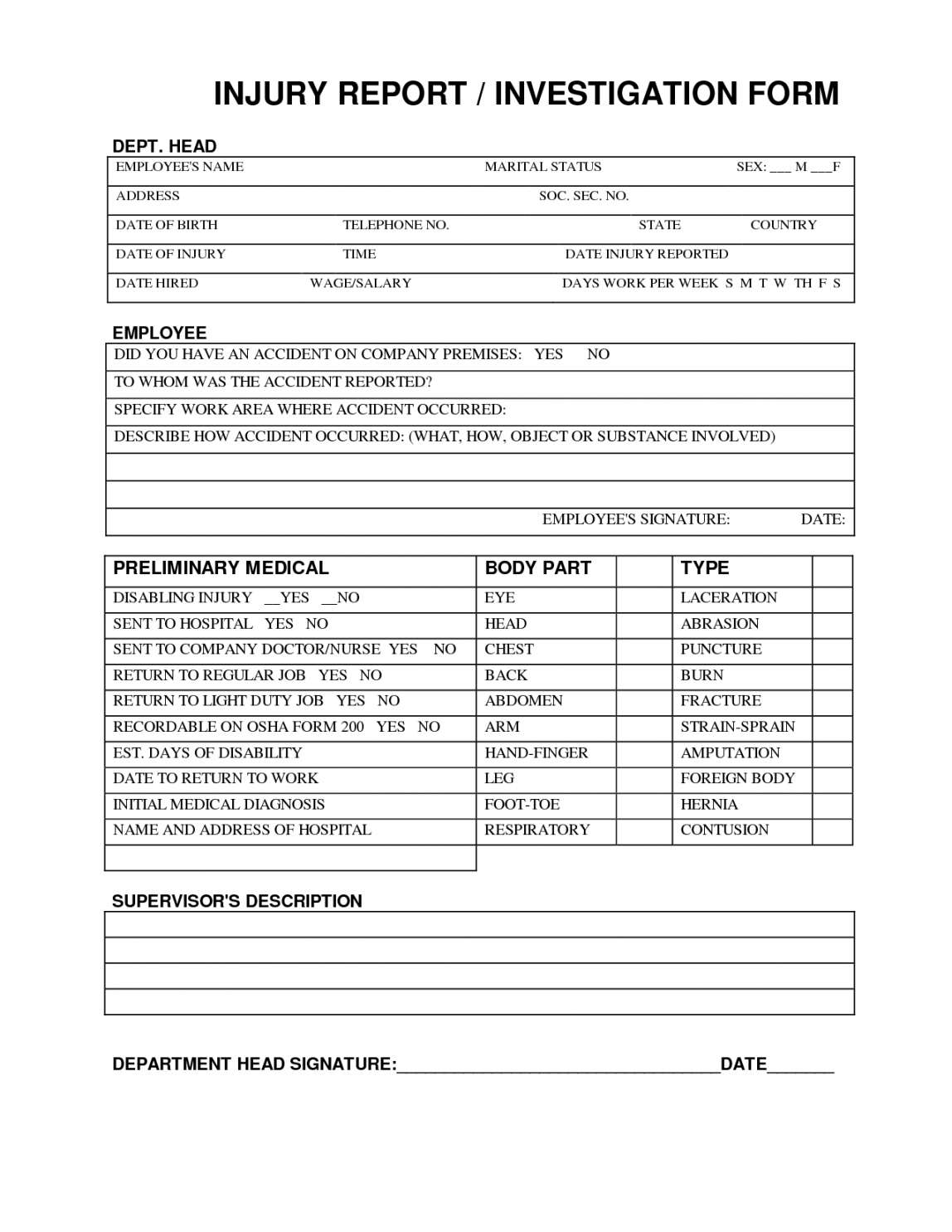 Editable Injury Report Form Format First Aid Example Sports With Regard To Injury Report Form Template