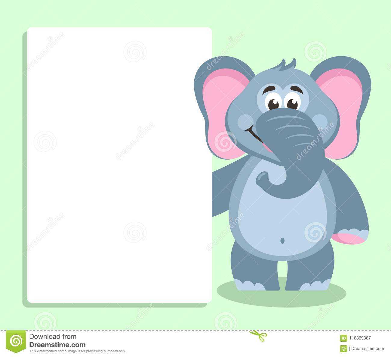Elephant With White Board. Template For Your Text. Stock For Blank Elephant Template
