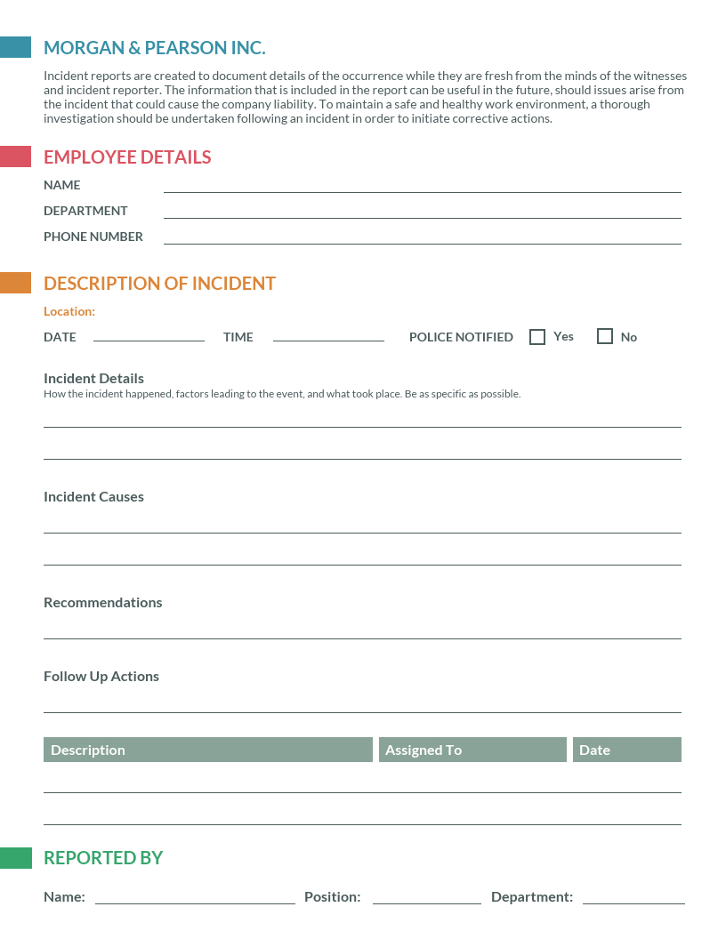 Employee Incident Report Template – Dalep.midnightpig.co With Regard To Employee Incident Report Templates