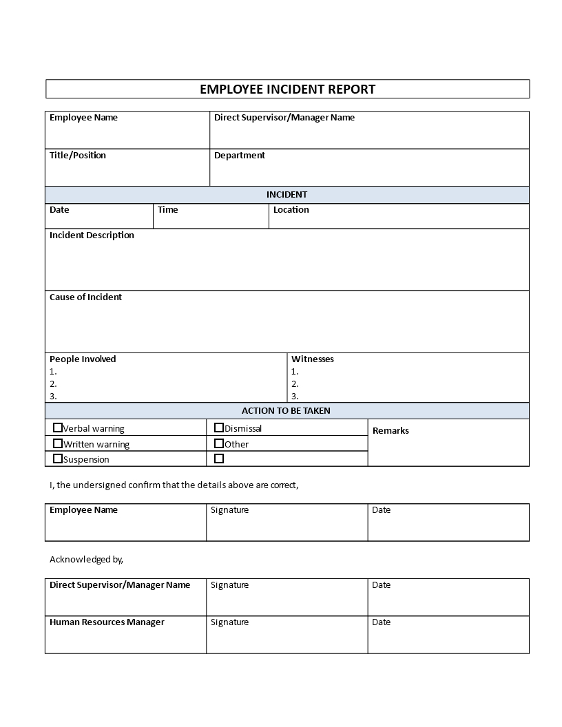 Employee Incident Report Template | Templates At Pertaining To Incident Report Template Microsoft