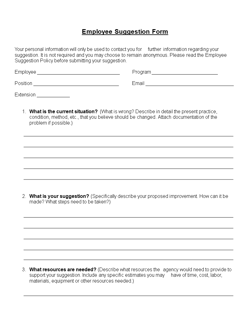 Employee Suggestion Form Word Format | Templates At Inside Employment Application Template Microsoft Word