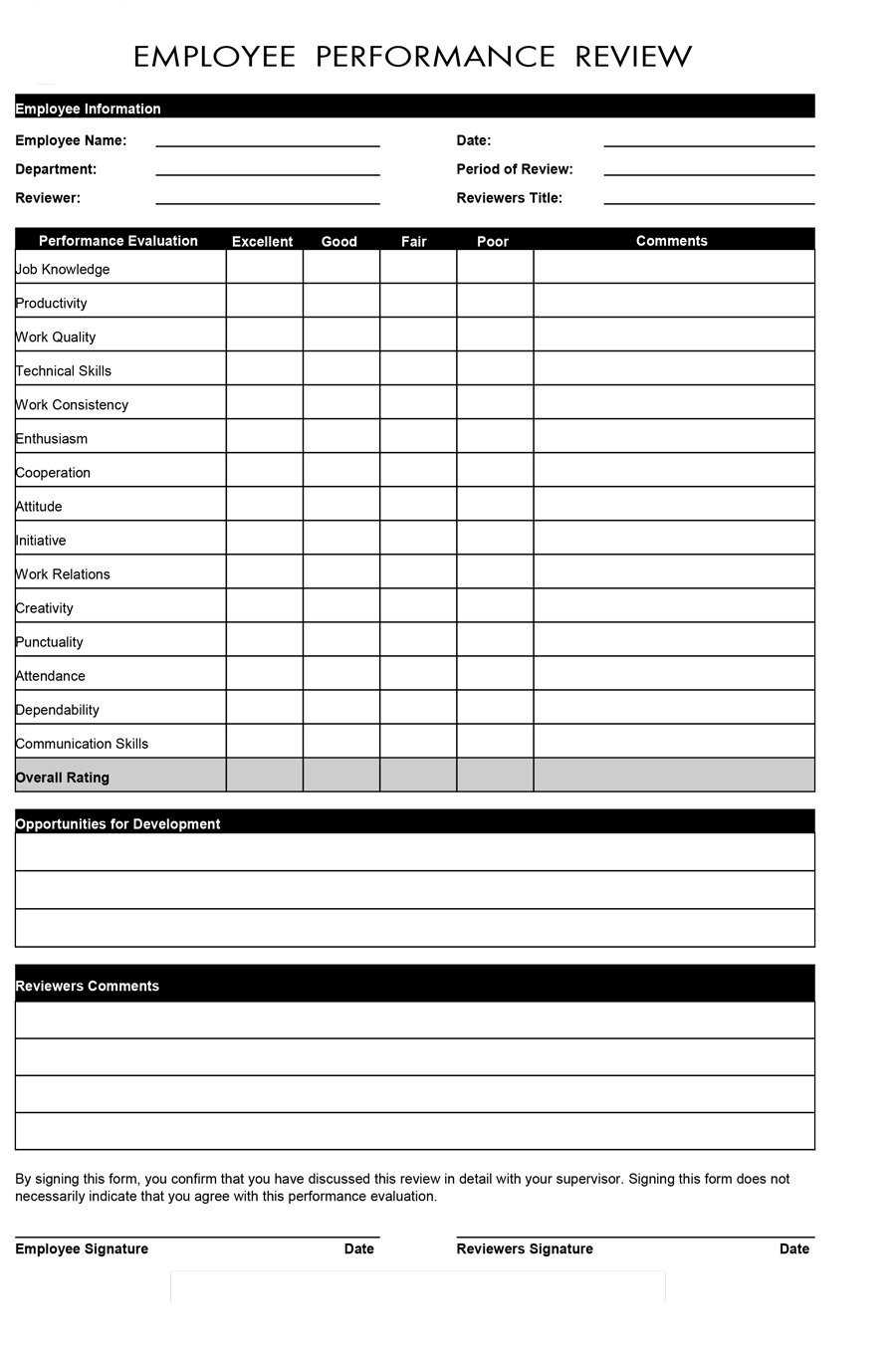 Employment Performance Evaluation Forms – Dalep.midnightpig.co Regarding Blank Evaluation Form Template
