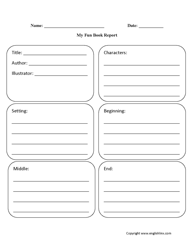 book report template 6th grade