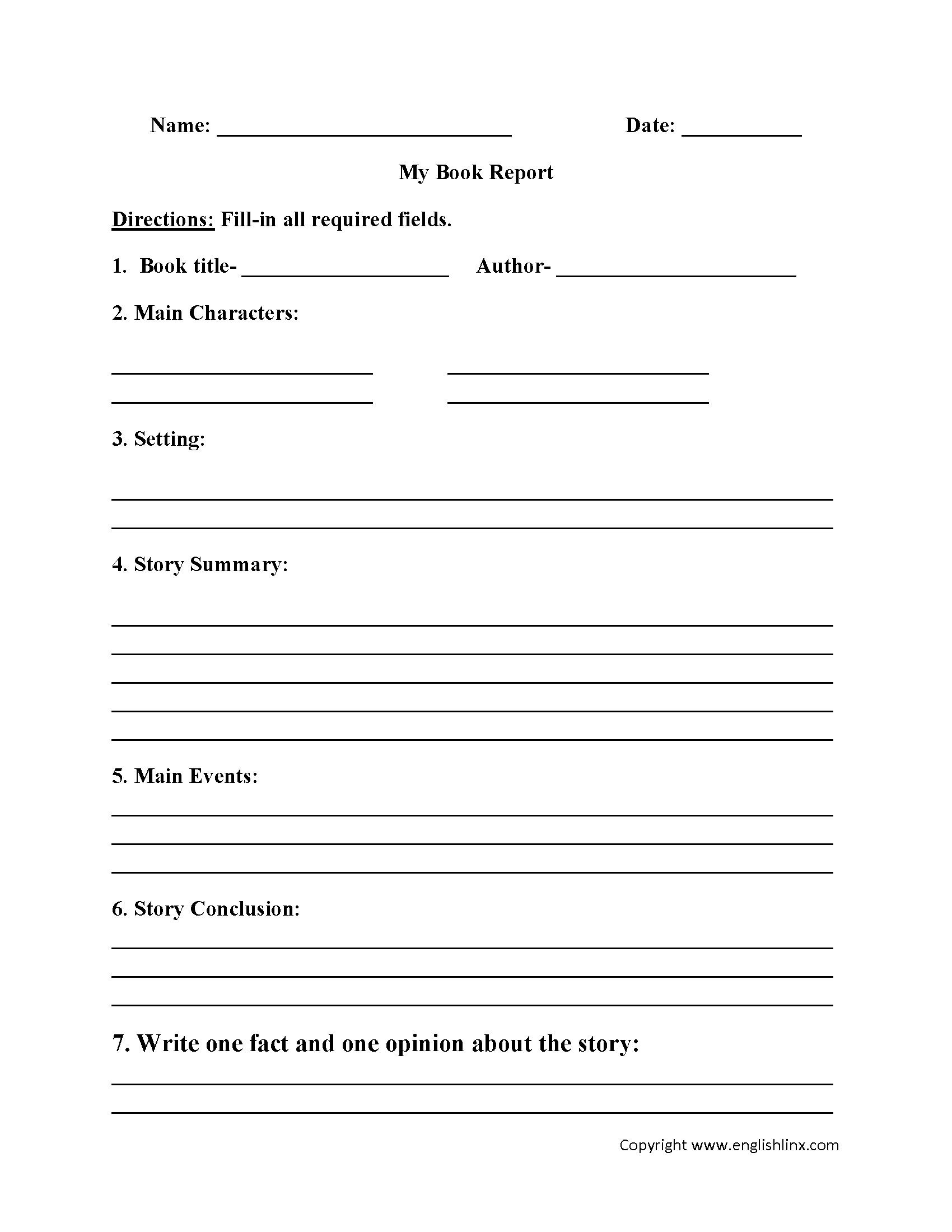 Englishlinx Book Report Worksheets Within Book Report Template Middle 