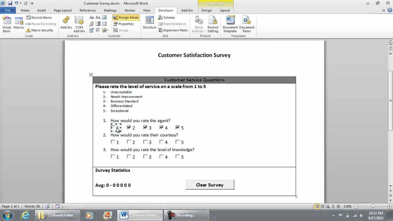 Entering The Vb Code For The Checkboxes – Checklist Survey In Microsoft  Word 2010 (Part 6 Of 9) For Poll Template For Word