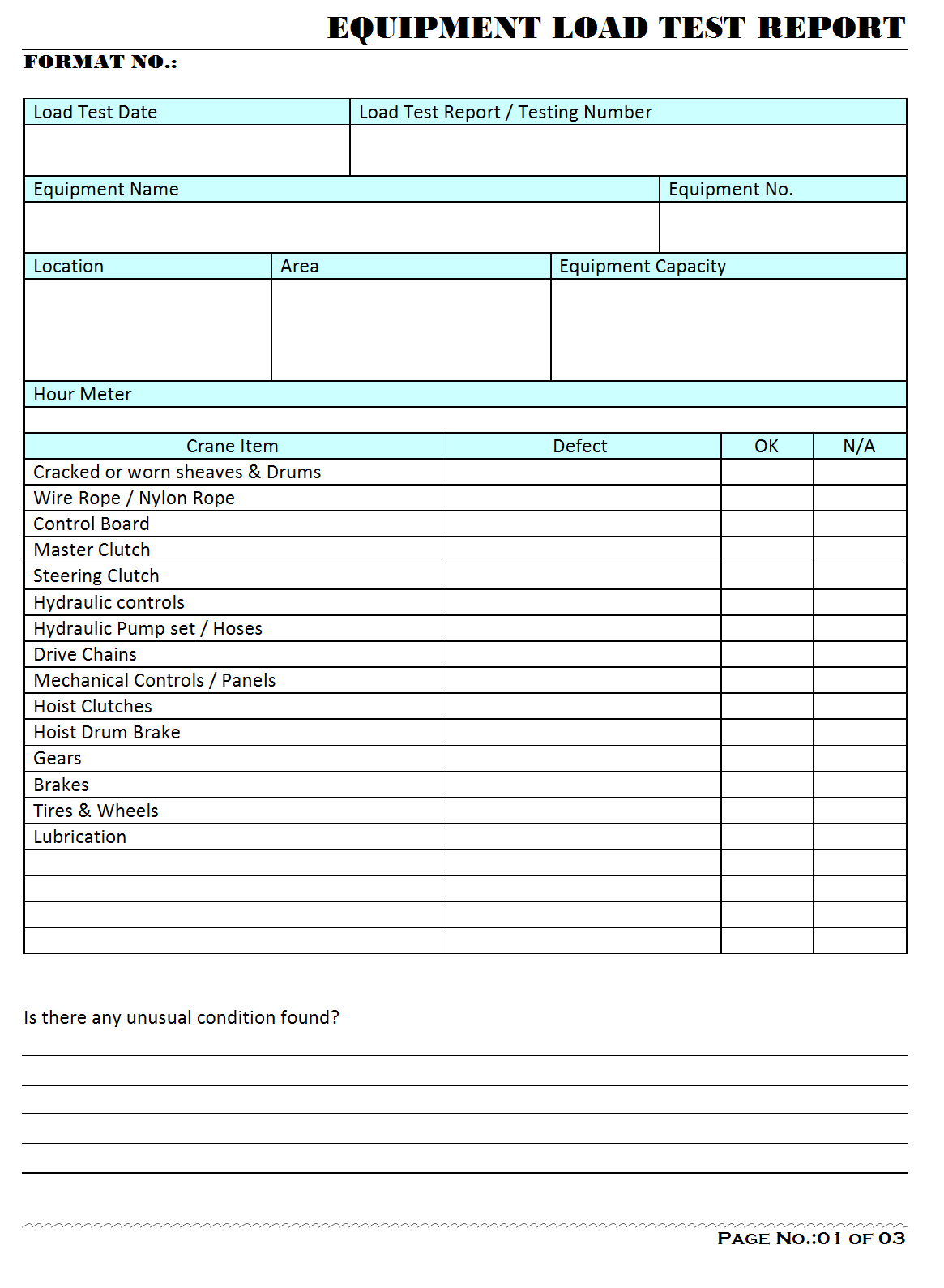 Equipment Load Test Report – Pertaining To Test Template For Word