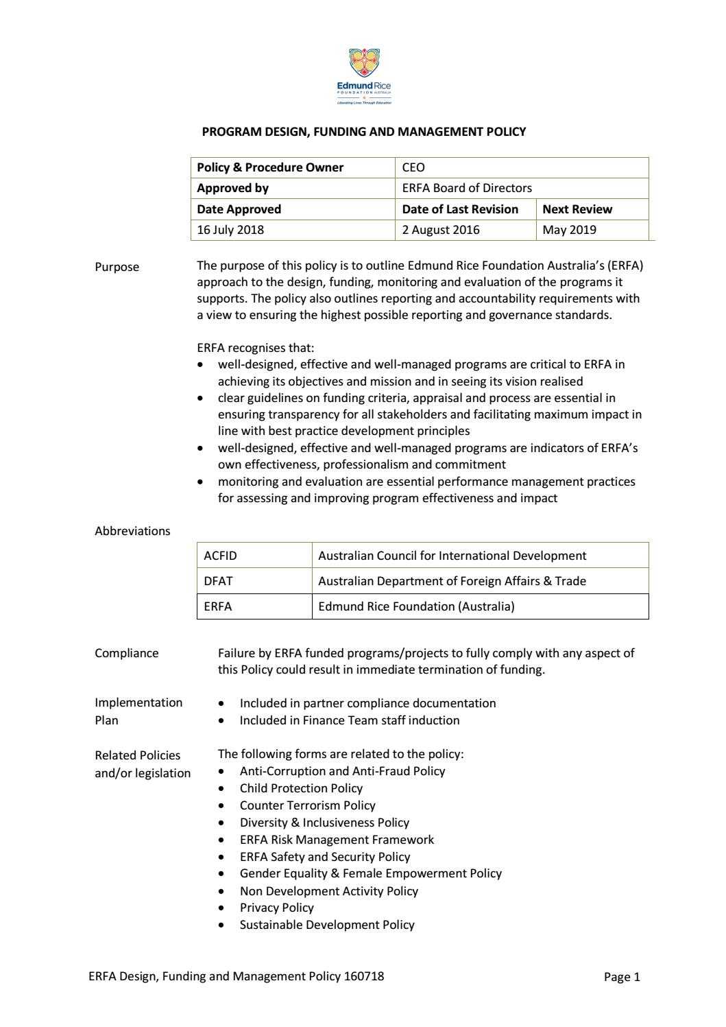 Erfa's Program Design, Funding & Management Policy_July 2018 intended ...