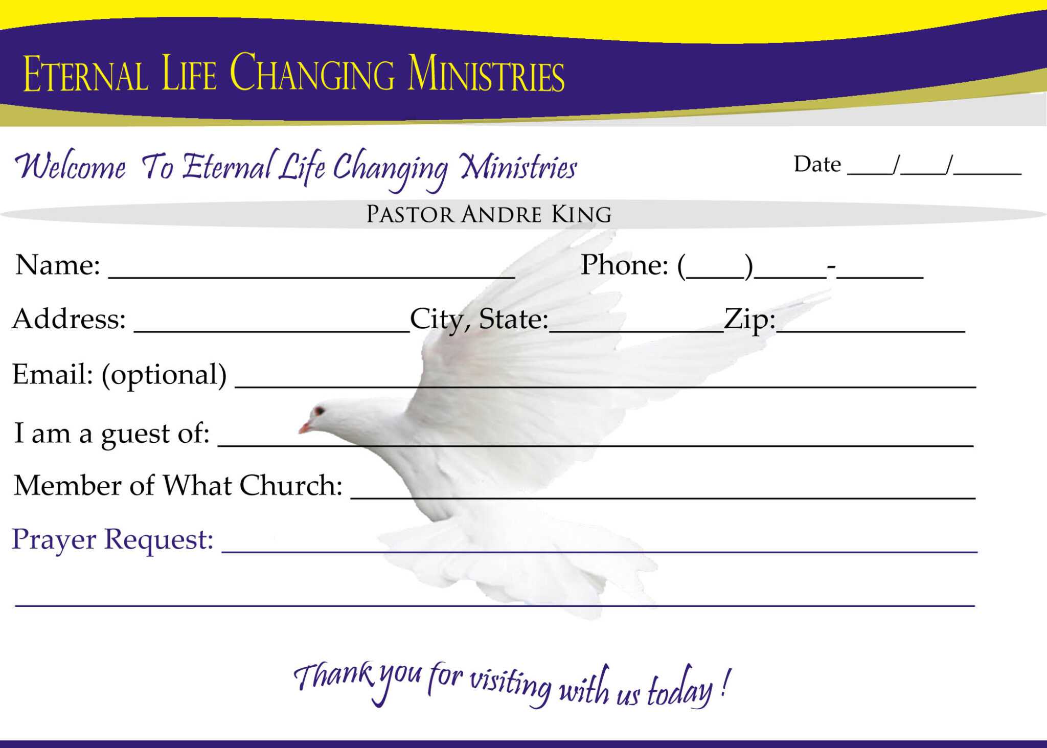 Church Visitor Card Template Word