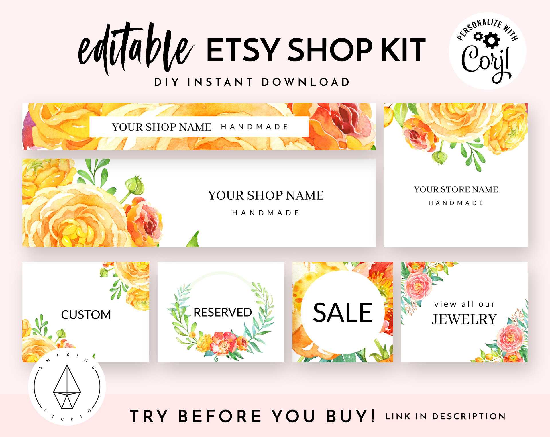 Etsy Shop Banner Set, Etsy Shop Kit, Etsy Shop Graphics, Store Icon, Banner  Template, Corjl Editable Banners, Etsy Banners Diy, Watercolor Inside Etsy Banner Template