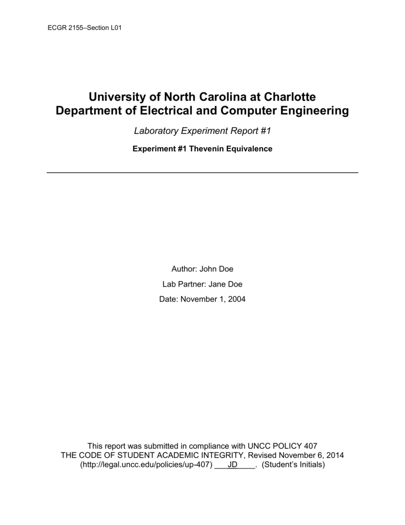 Example Lab Report – Electrical And Computer Engineering At Unc Intended For Engineering Lab Report Template