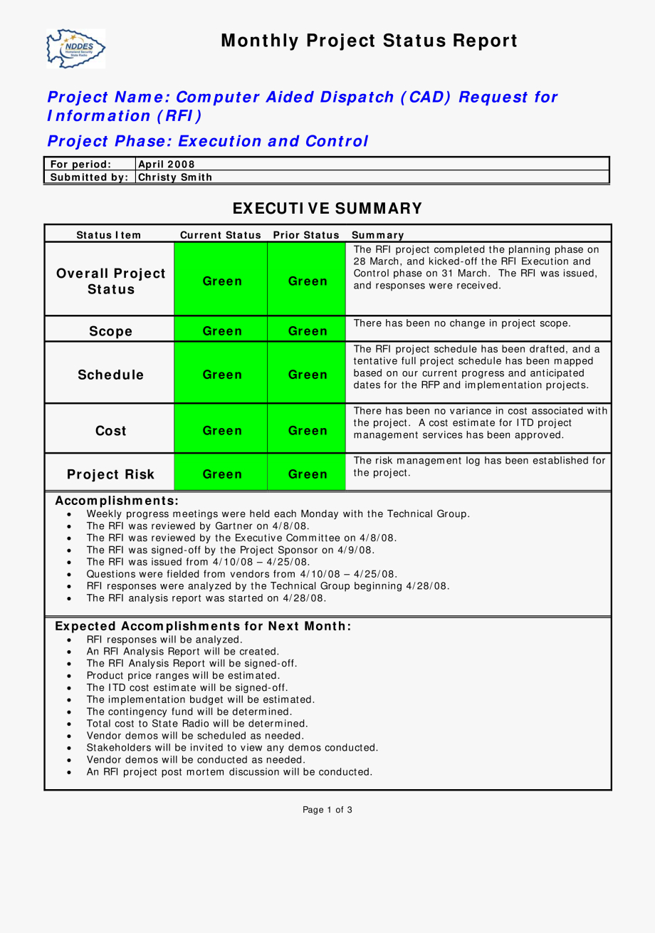 Excel Templates For Project Management Free With – Project Inside Monthly Status Report Template Project Management