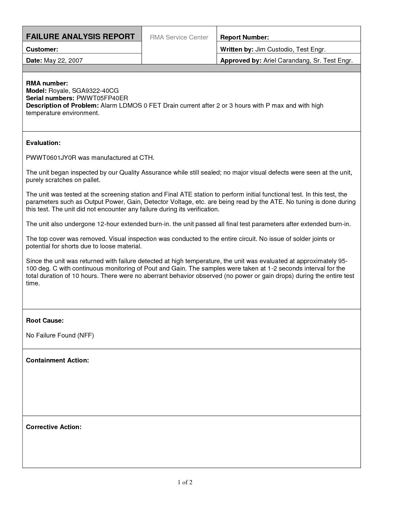 Excellent Failure Analysis Report Writtenjimcustodio34 In Post Event Evaluation Report Template