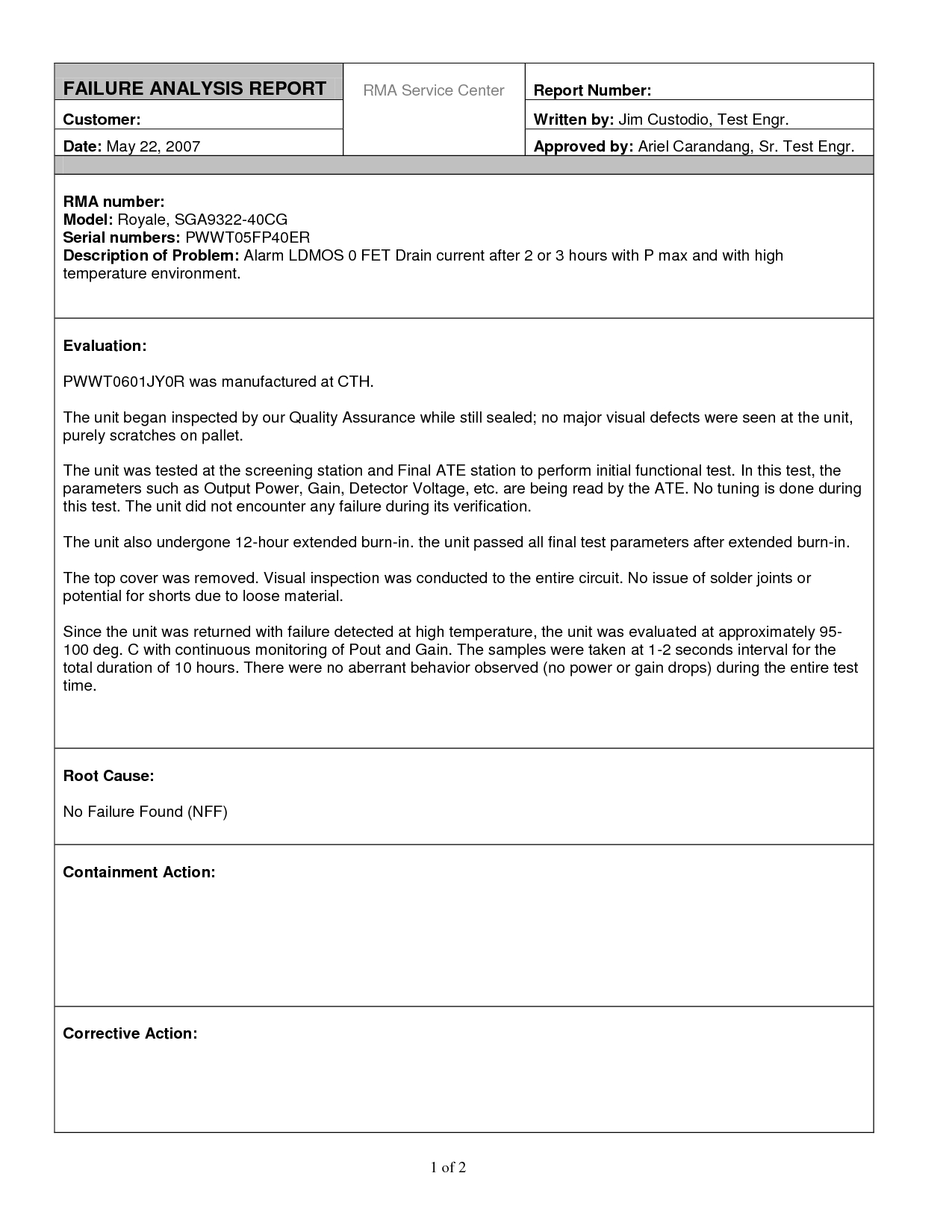 Excellent Failure Analysis Report Writtenjimcustodio34 Throughout Business Analyst Report Template