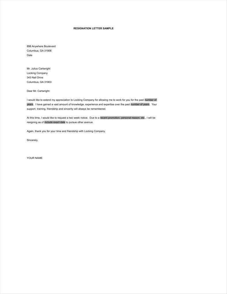 F7B0A3A Resignation Letter Resignation Letter Template Free Regarding 2 Weeks Notice Template Word