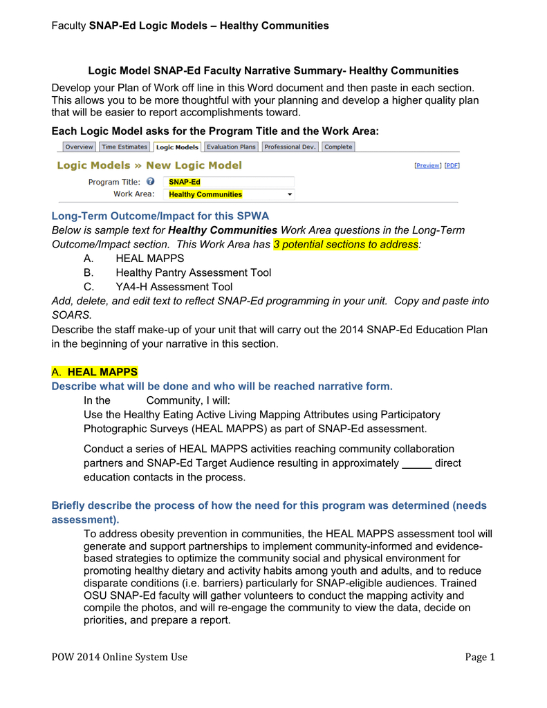 Faculty Snap Ed Logic Model – Healthy Communities Template Pertaining To Logic Model Template Word
