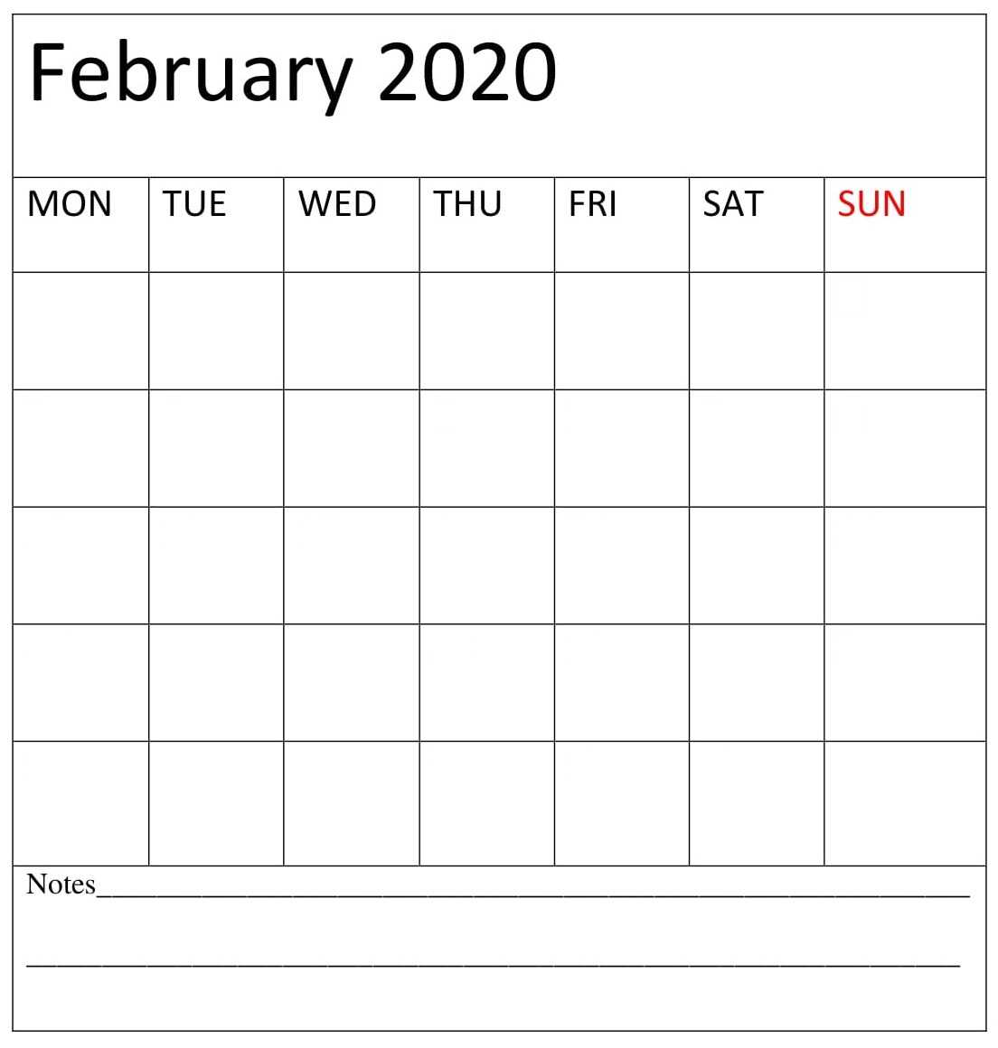 February 2020 Blank Calendar Free Printable – Latest Pertaining To Blank Calender Template